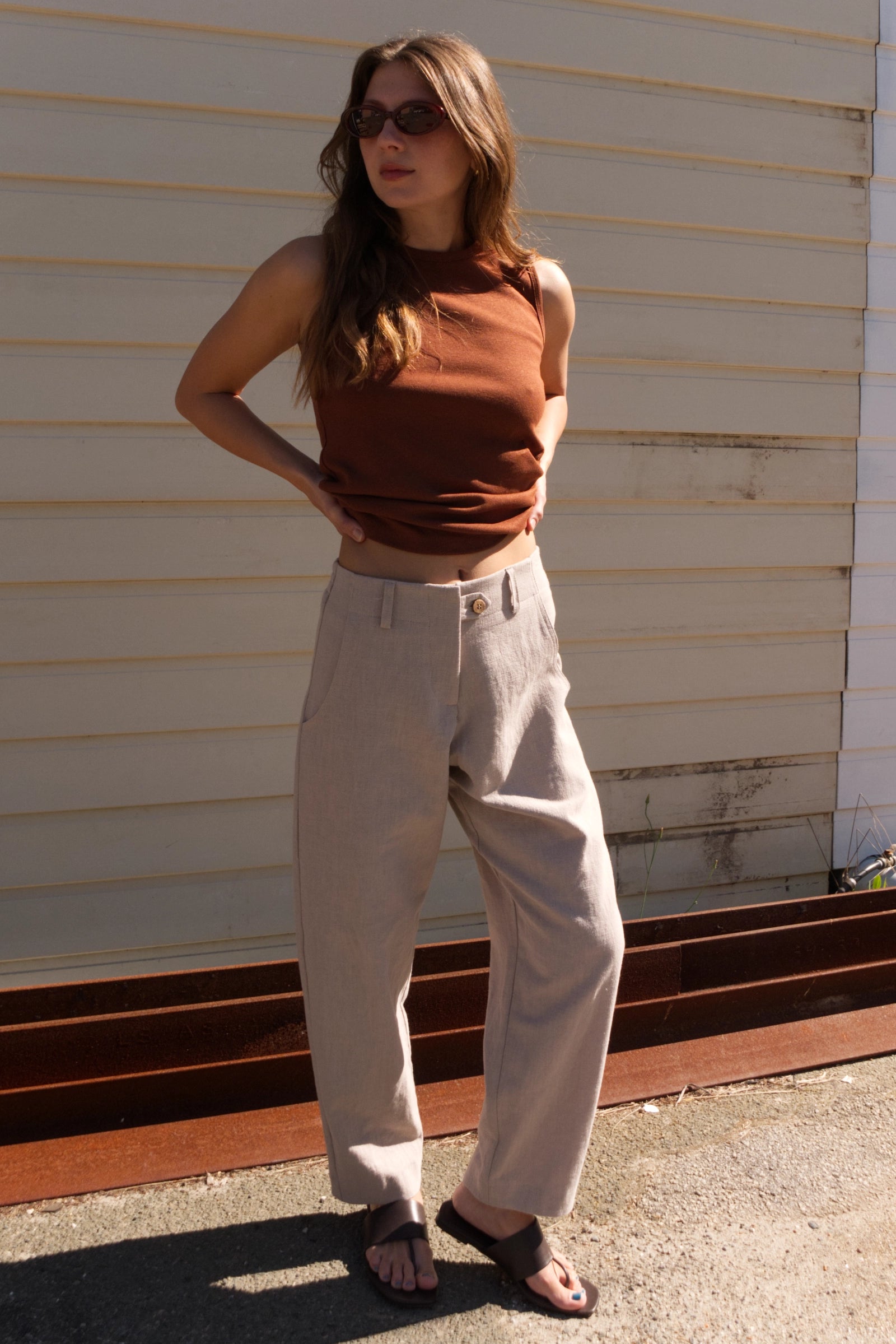 Linen Barrel Leg Pant | Sand