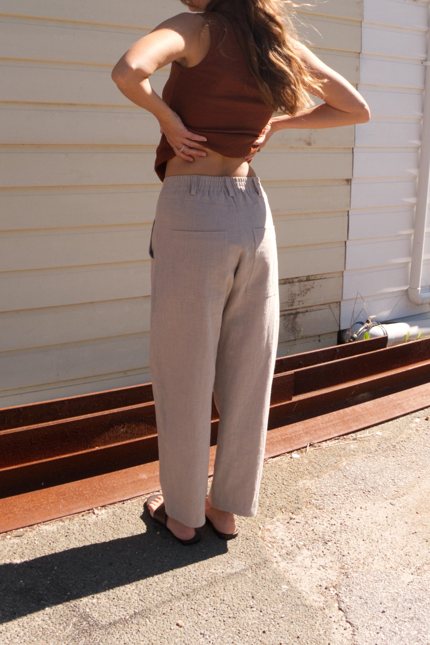Linen Barrel Leg Pant | Sand