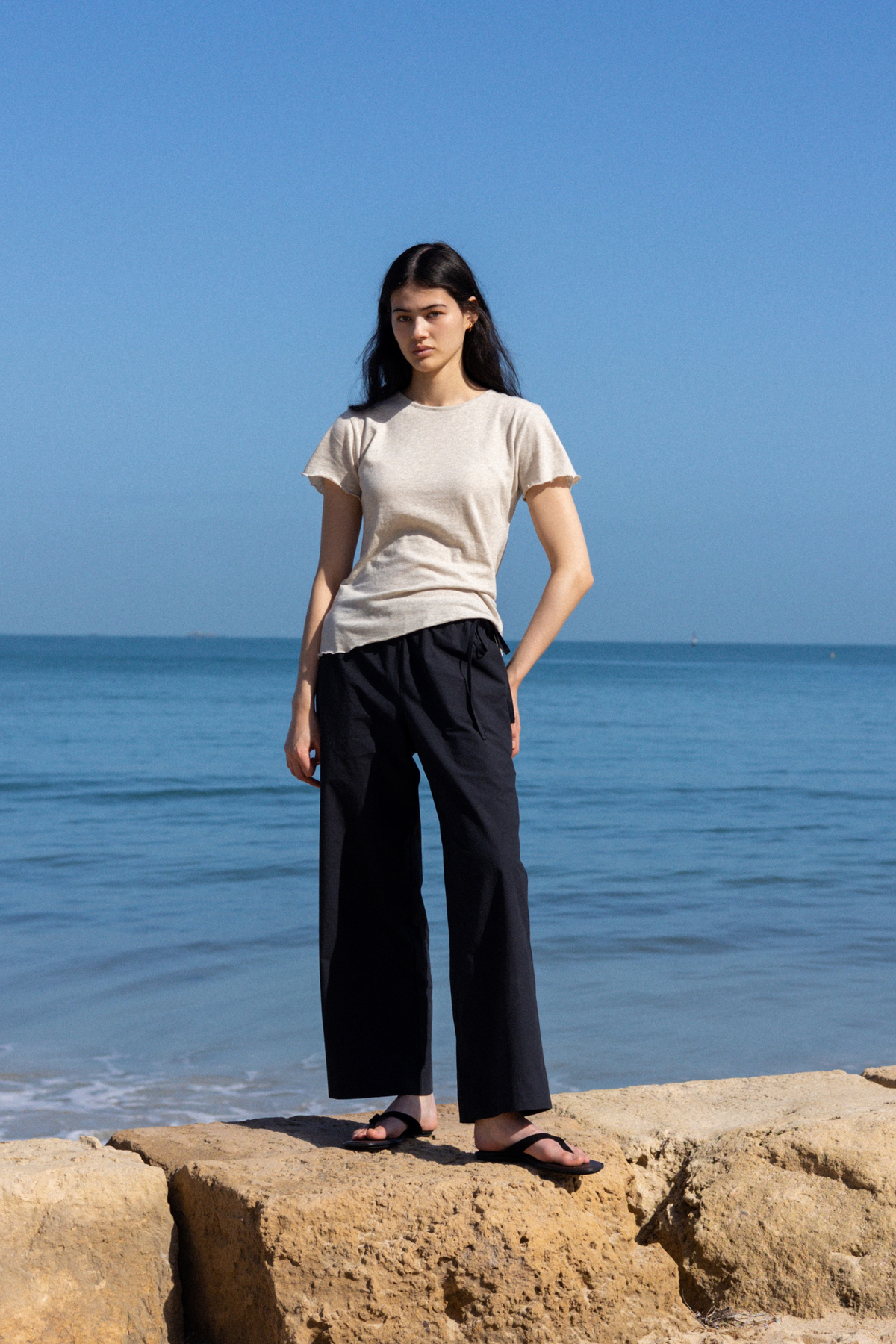 Side Tie Pant | Black Cotton