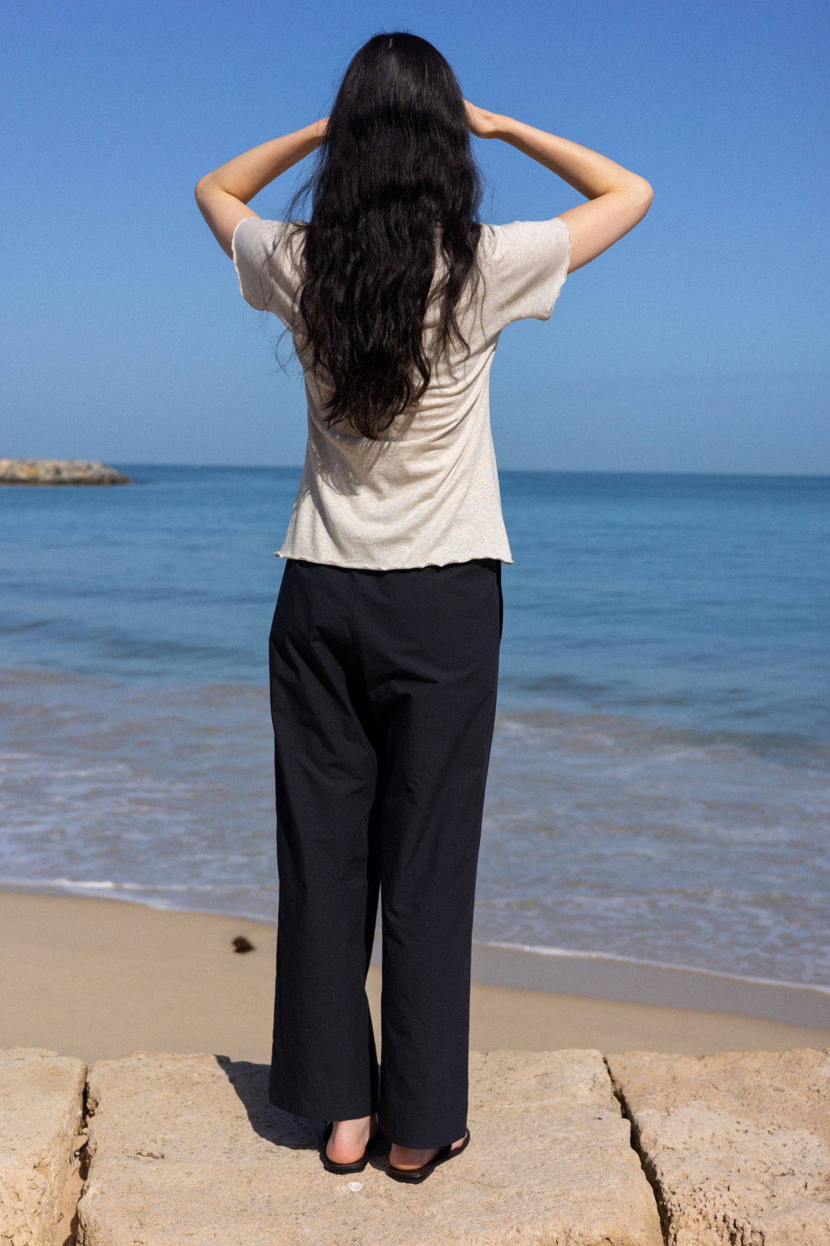 Side Tie Pant | Black Cotton