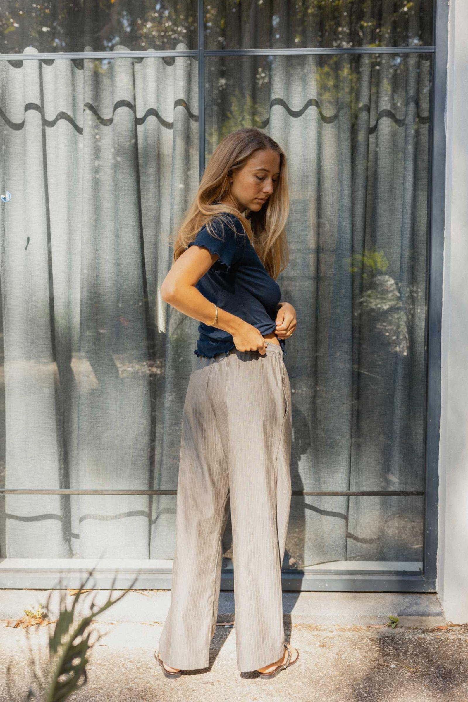 Side Tie Pant | Grey Stripe
