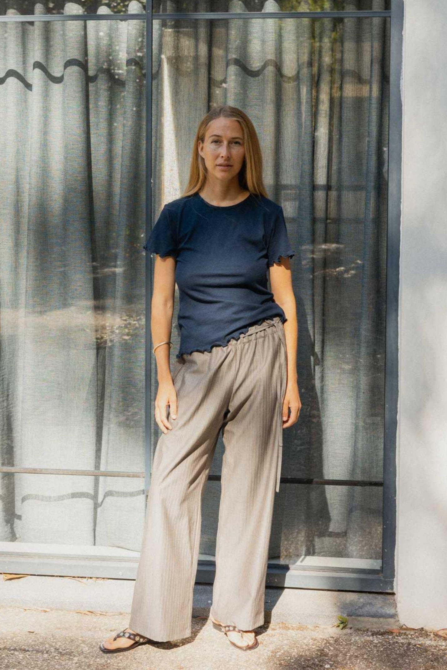 Side Tie Pant | Grey Stripe