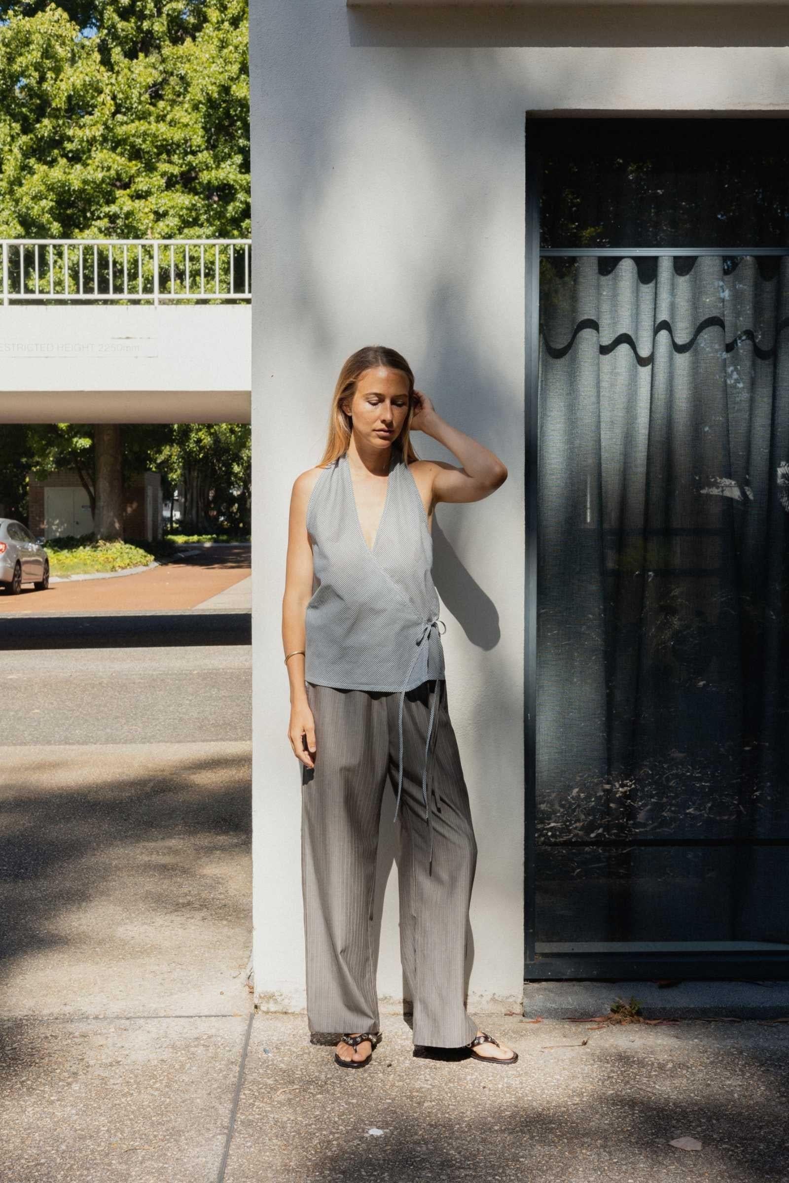Side Tie Pant | Grey Stripe