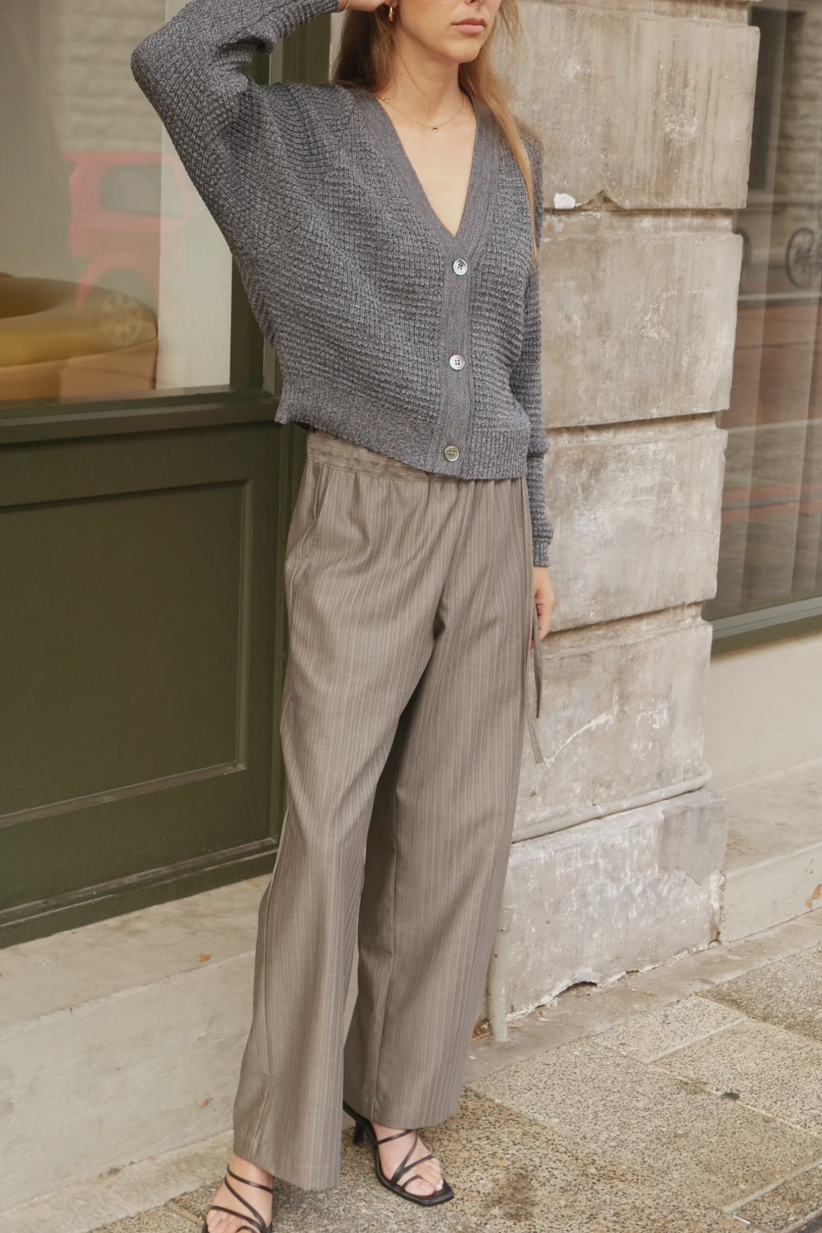 Side Tie Pant | Grey Stripe