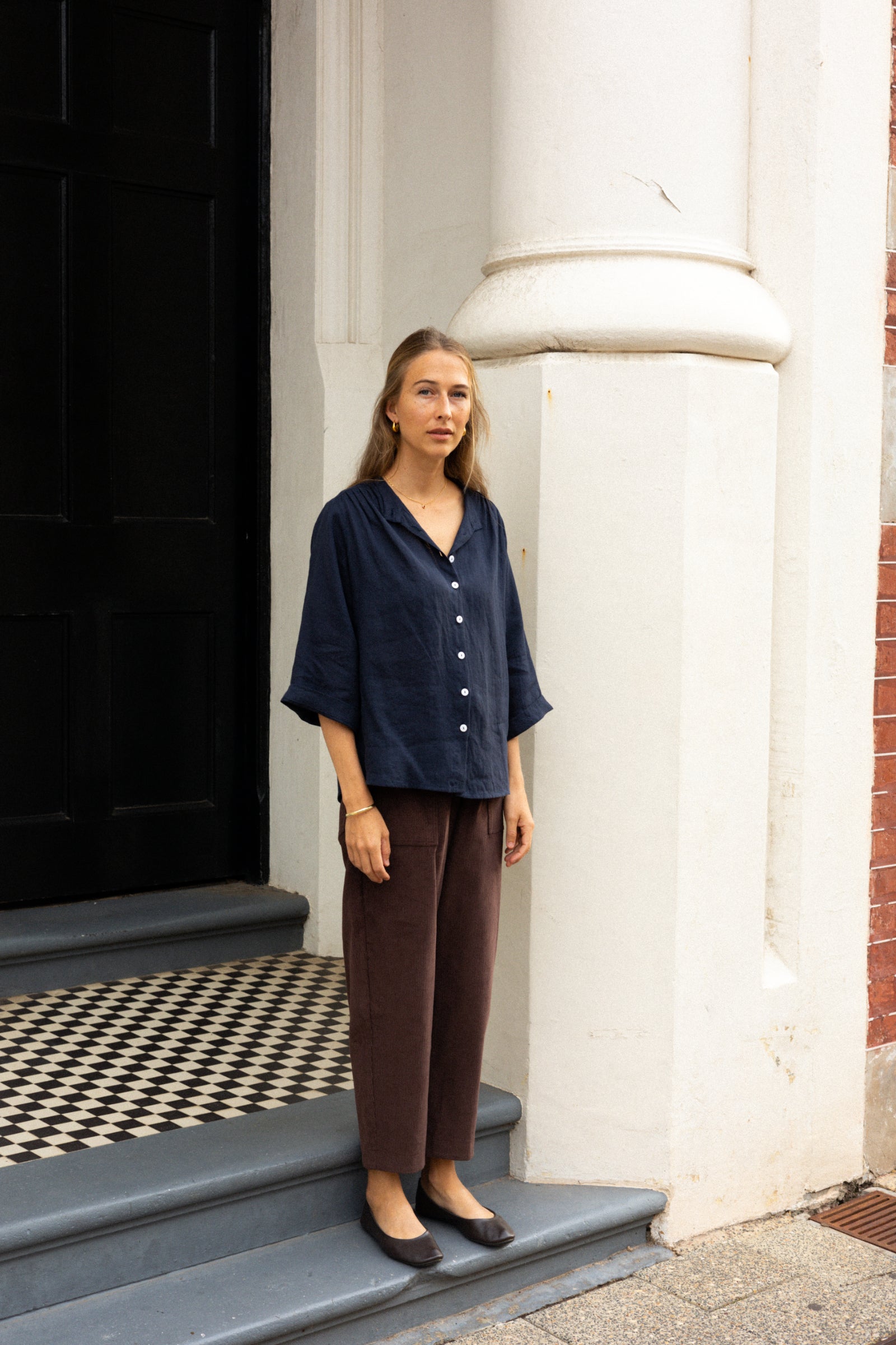 Corduroy Barrel Leg Pant | Chocolate